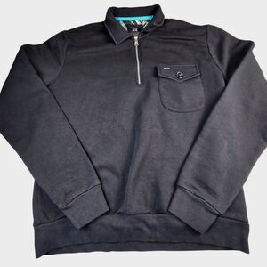 Guide London Mens L Quarter Zip Pullover Sweatshirt Black‎ Floral Trim Pocket